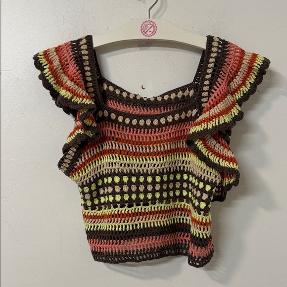Rails Colorful Crochet Ruffle Crop Top - Picture 2 of 3